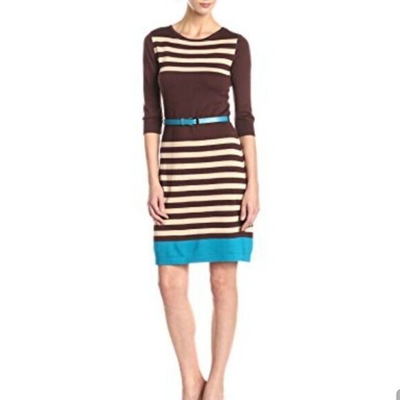 Allison Brittney Striped Sweater Dress With Belt - Picture 1 of 11